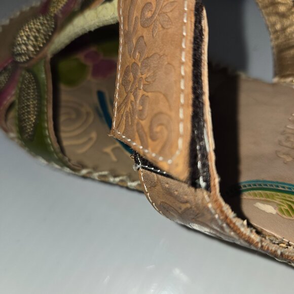 Spring Step L'Artiste Hand Painted Flowers Women's Leather Sandals Size 7 EU38 - Picture 8 of 11